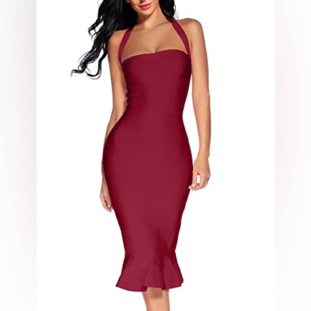 Elegant Burgundy Halter Dress